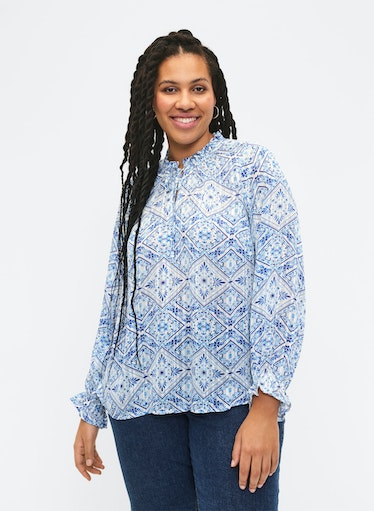 Zizzi Lucy Blue Print Blouse