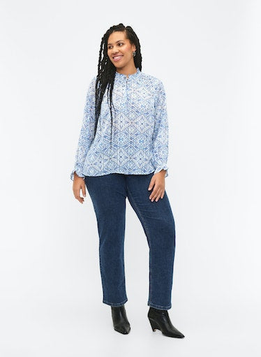 Zizzi Lucy Blue Print Blouse