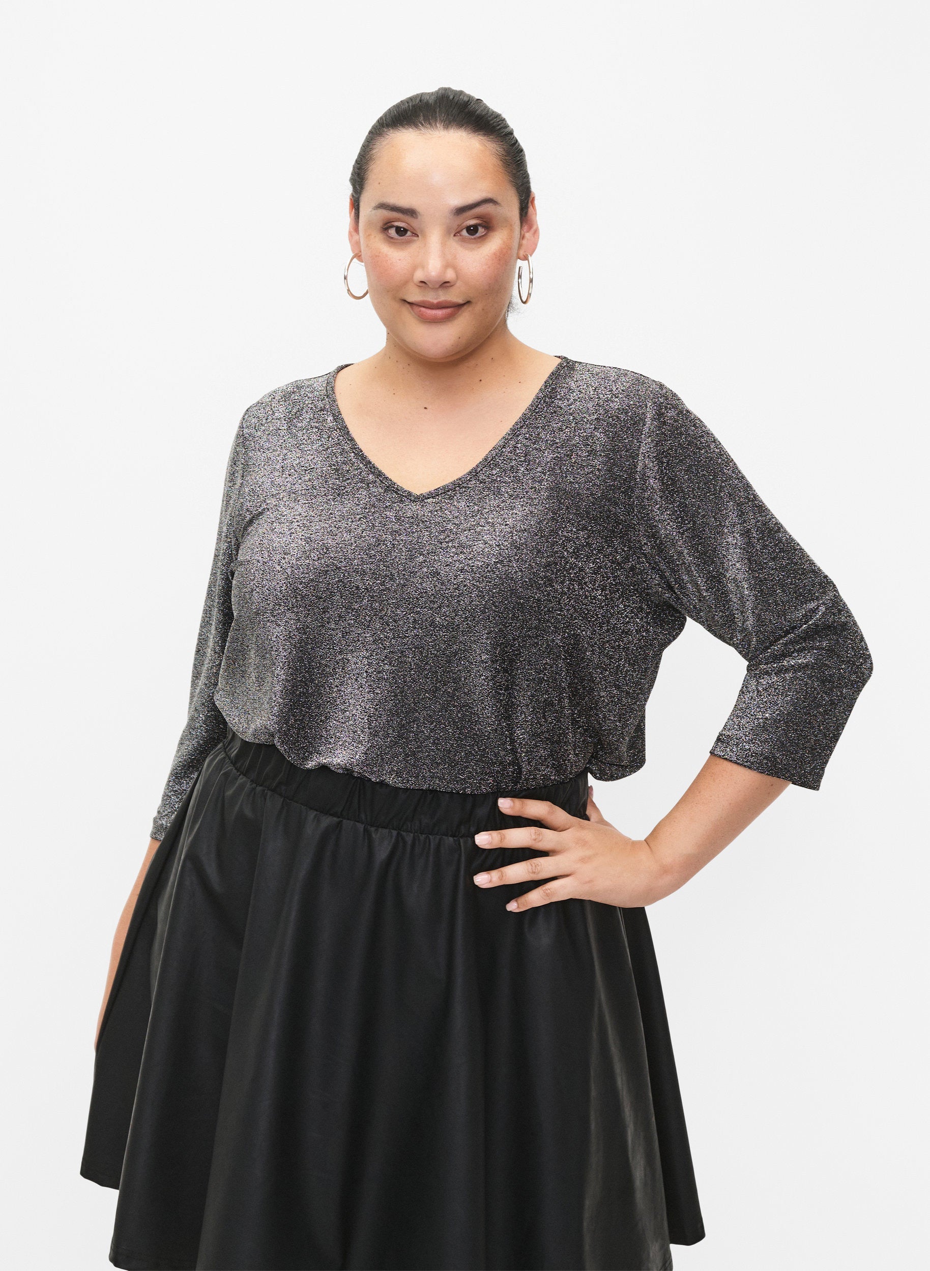 Zizzi Dania Sparkle Top in Silver