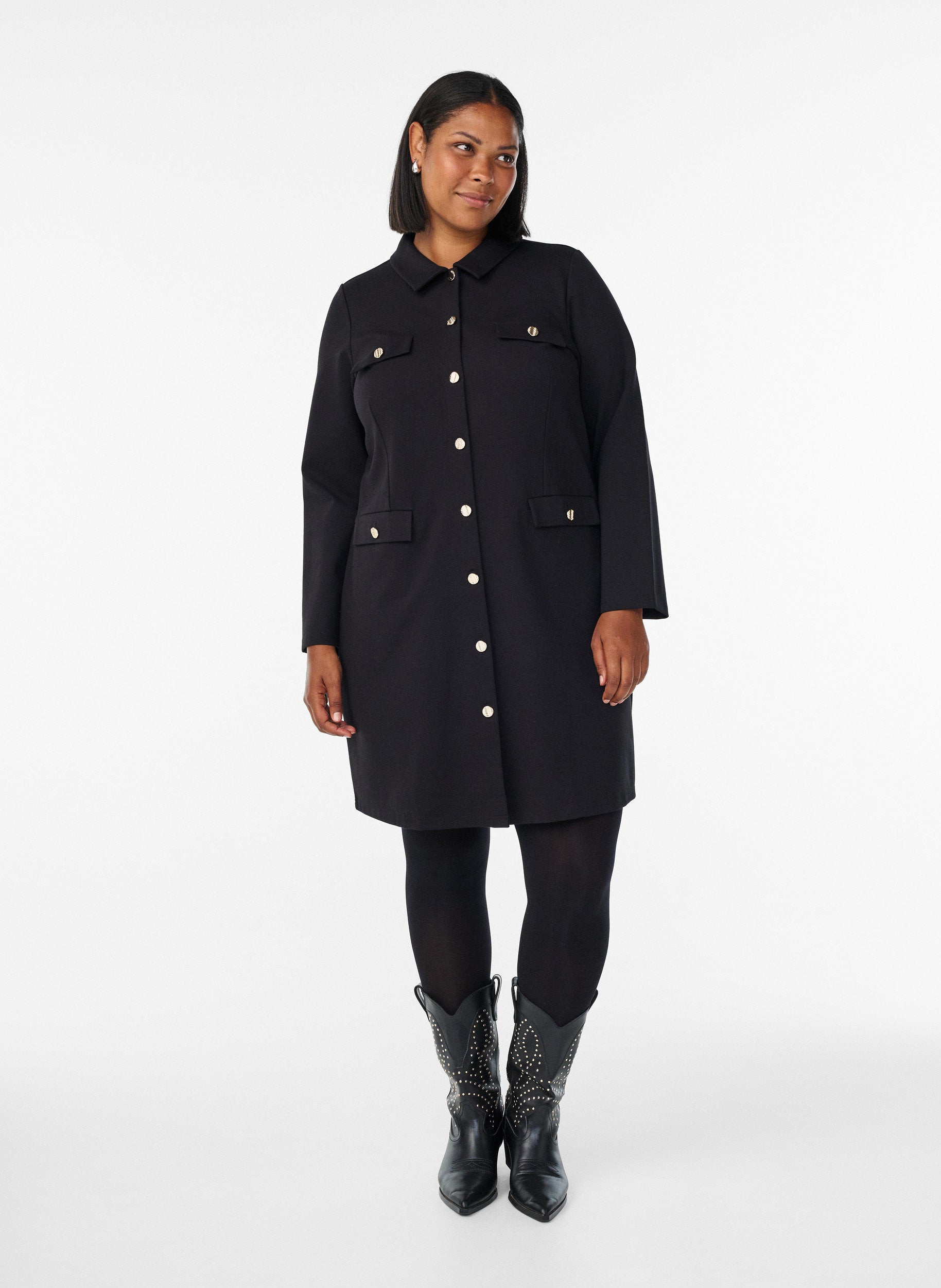 Zizzi Cerise Shirt Dress in Black