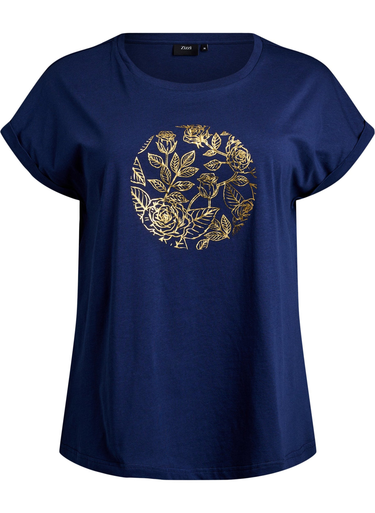 Zizzi Elin Navy T-Shirt in Gold Leaf