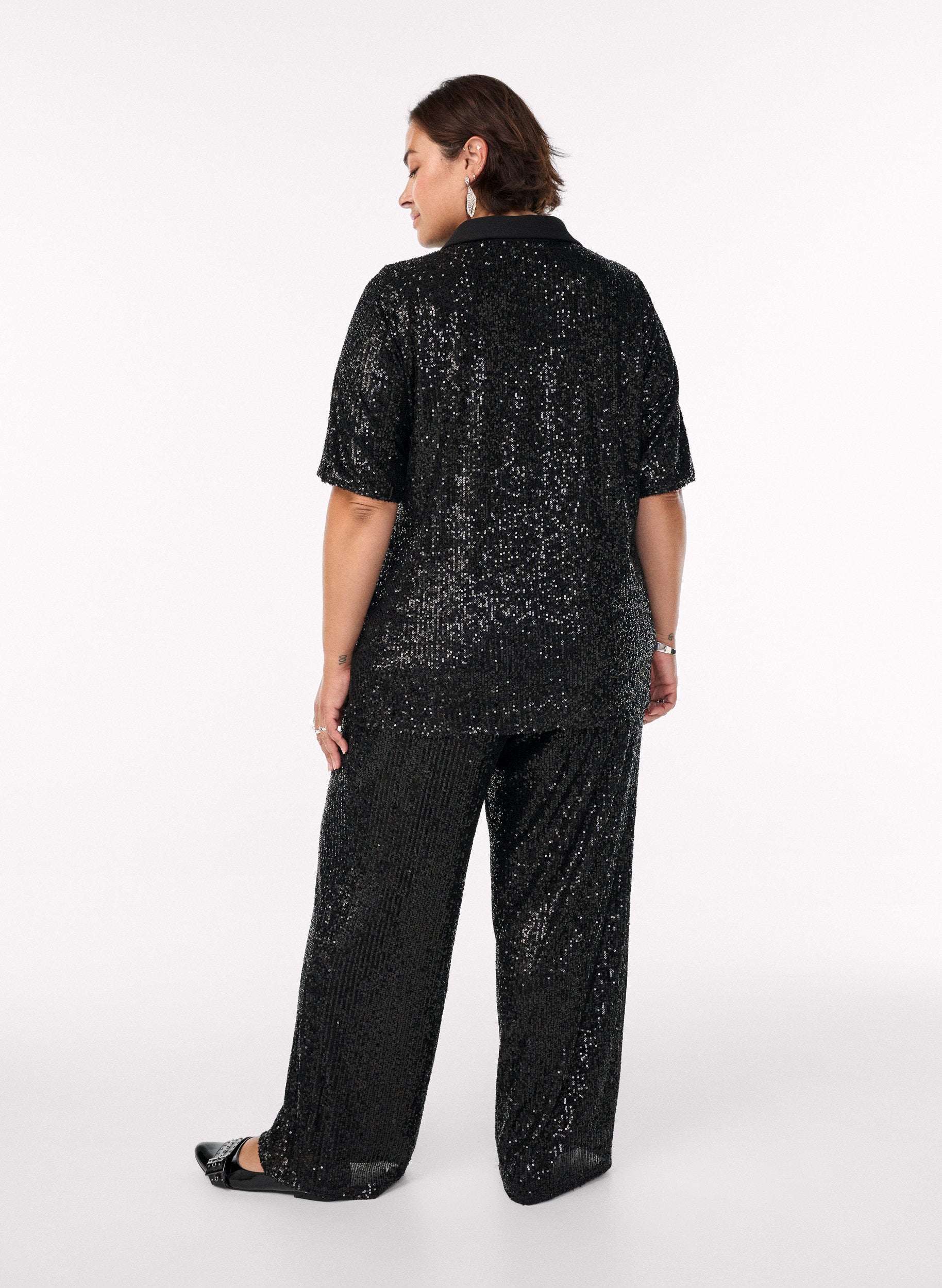 Zizzi Lina Sequin Trousers in Black