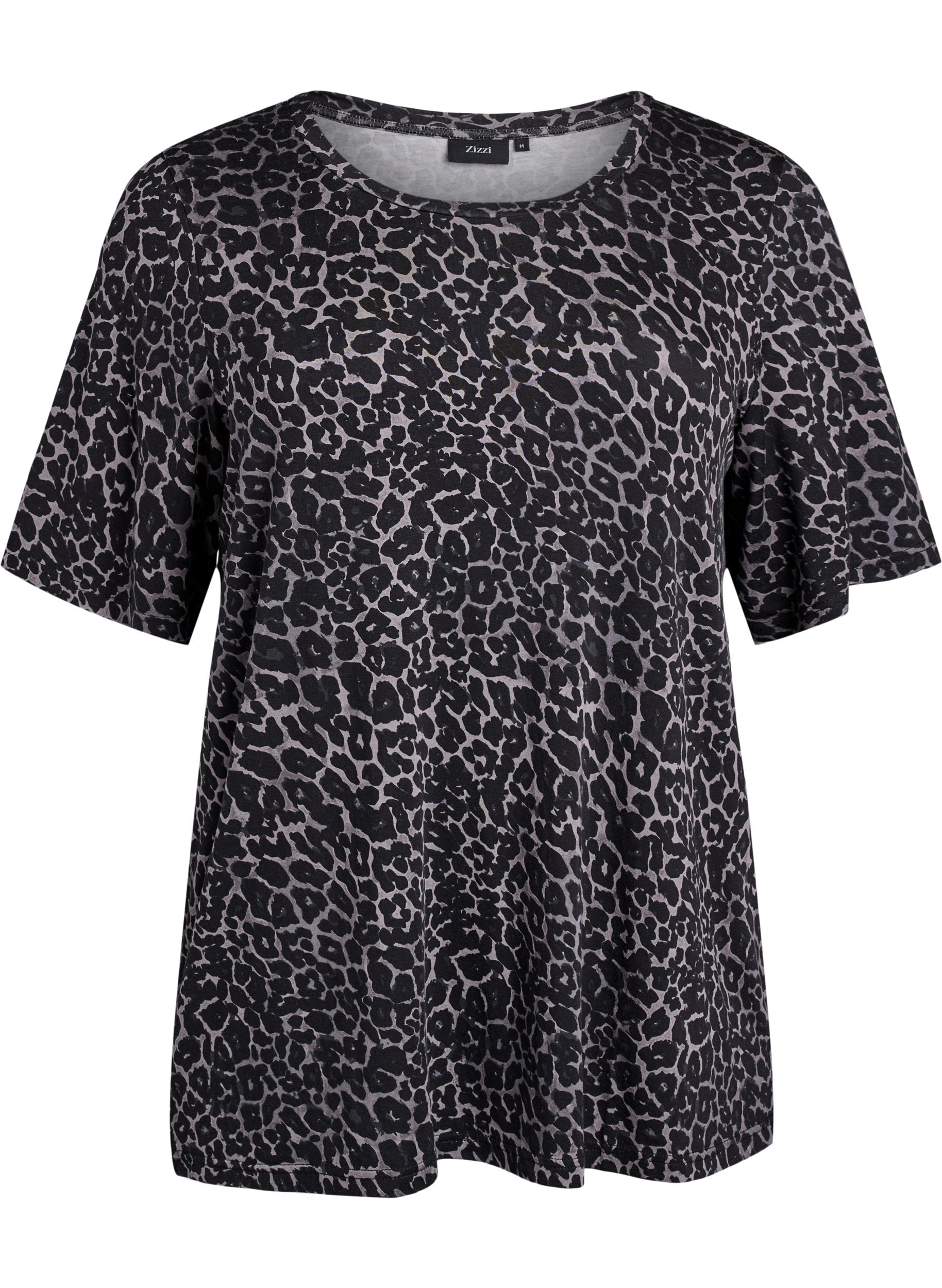 Zizzi Mandy T-Shirt in Grey Leopard