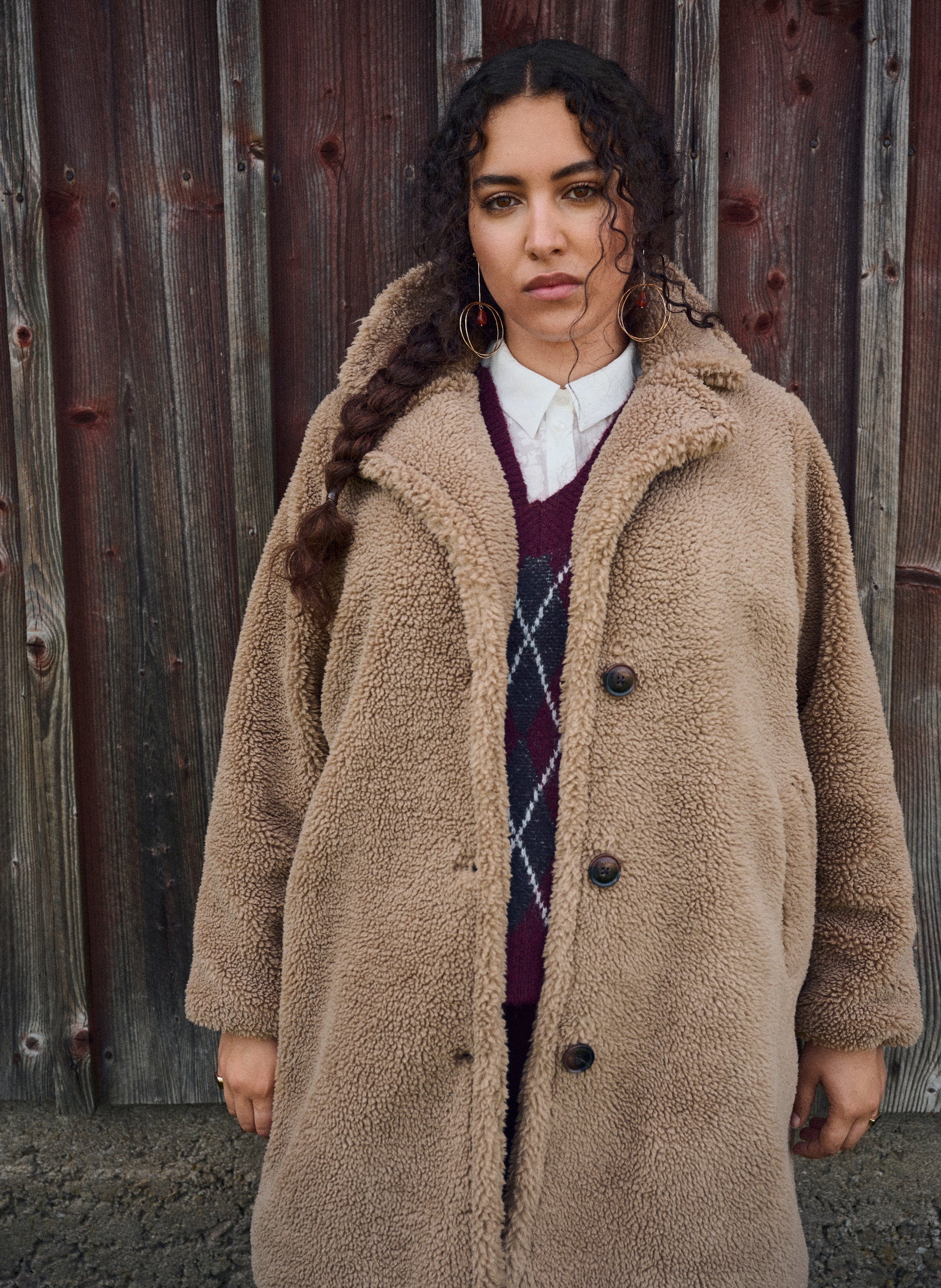 Zizzi Rosa Teddy Coat in Tan