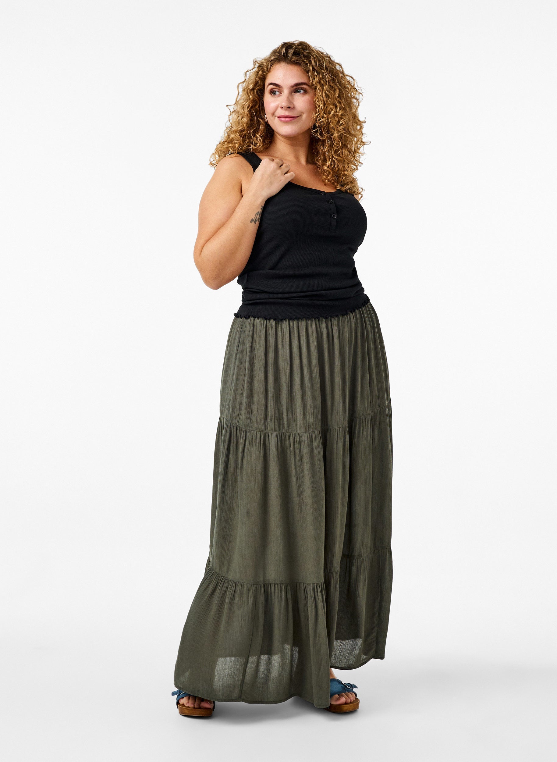 Zizzi Rose Skirt in Khaki