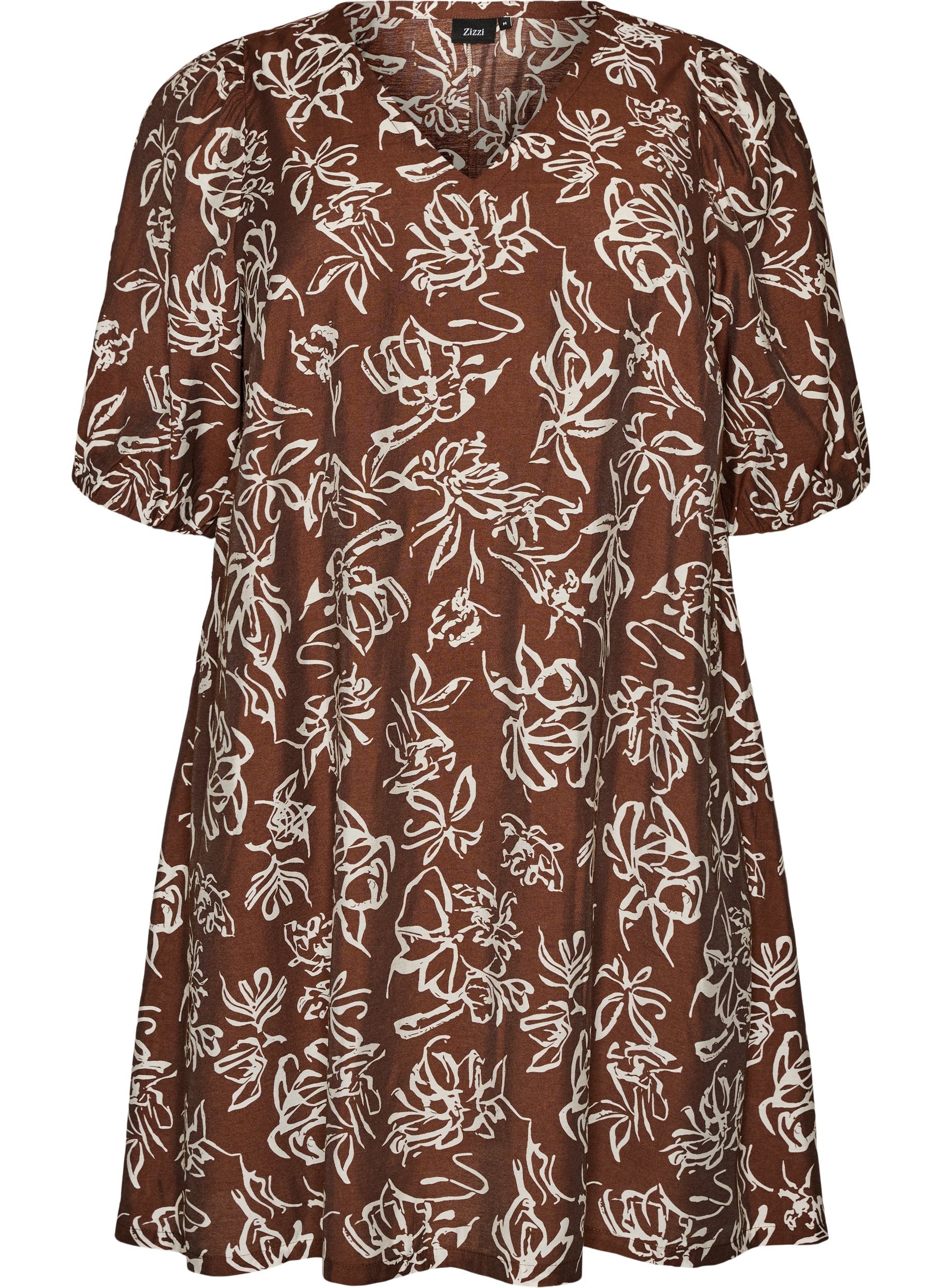 Zizzi Stina Dress in Brown Flower 