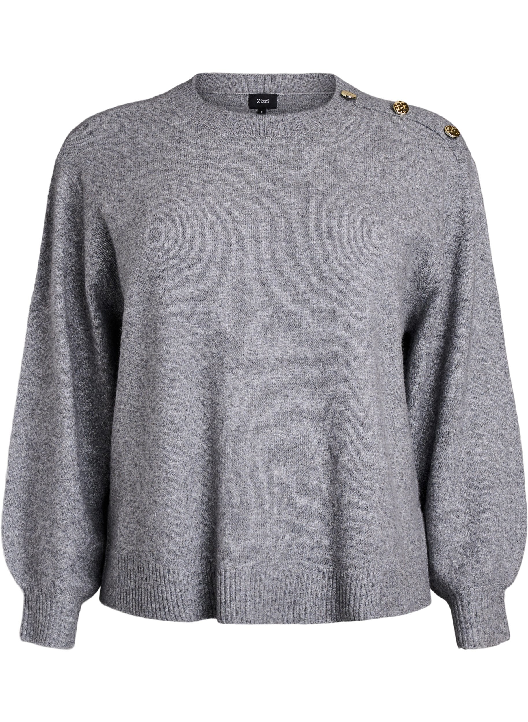 Zizzi Vista Button Shoulder Jumper in Grey
