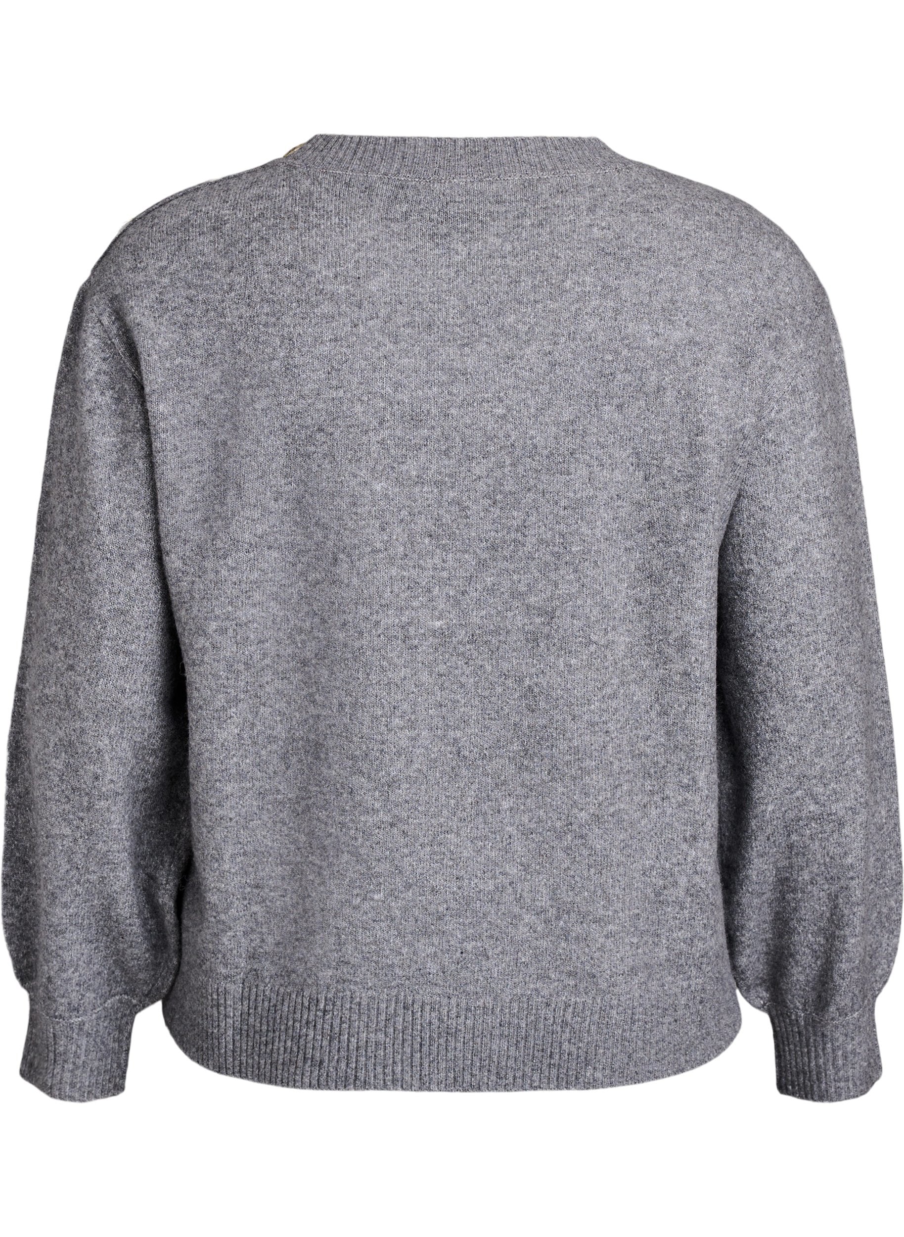 Zizzi Vista Button Shoulder Jumper in Grey