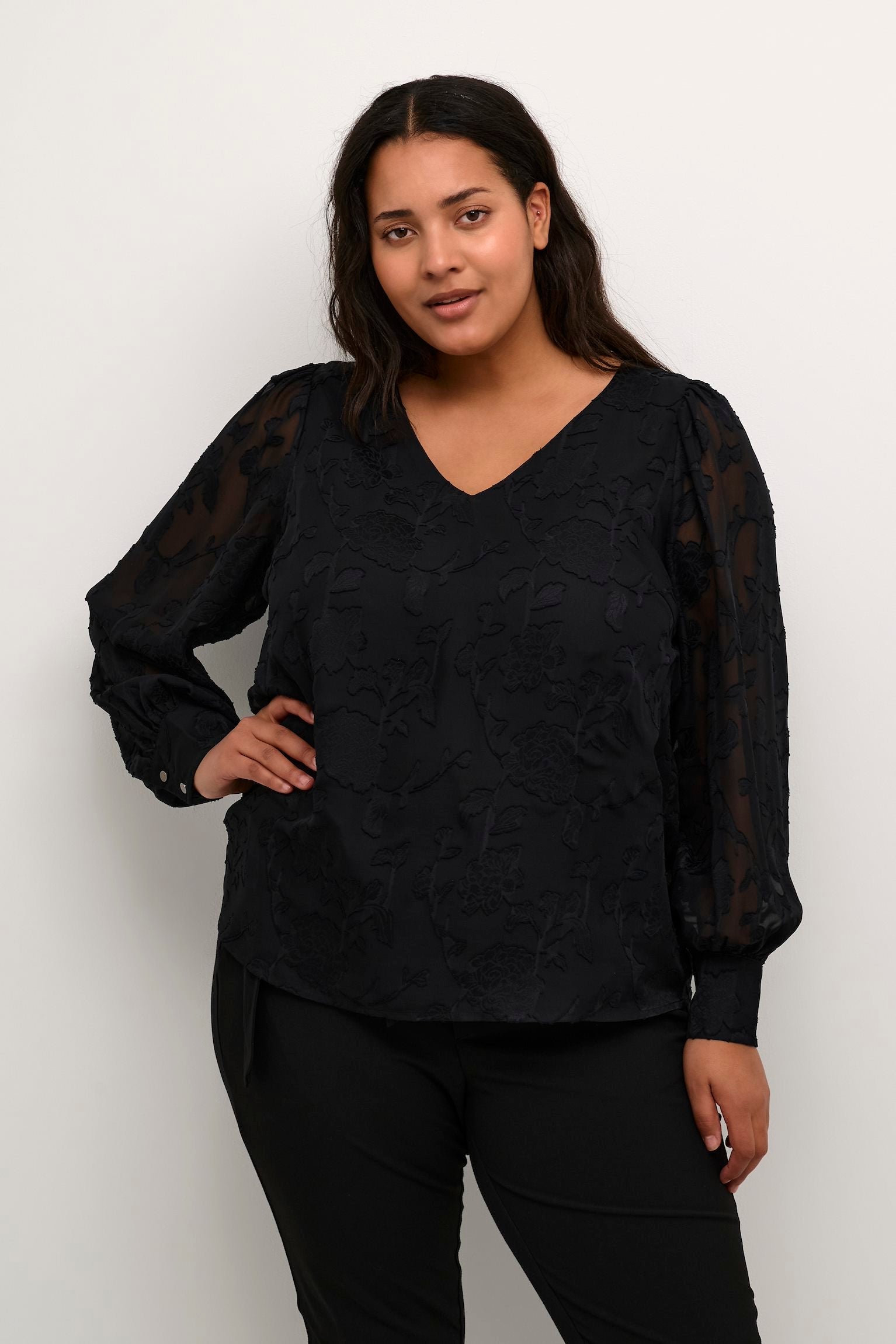 Kaffe Curve Tulle Blouse in Black