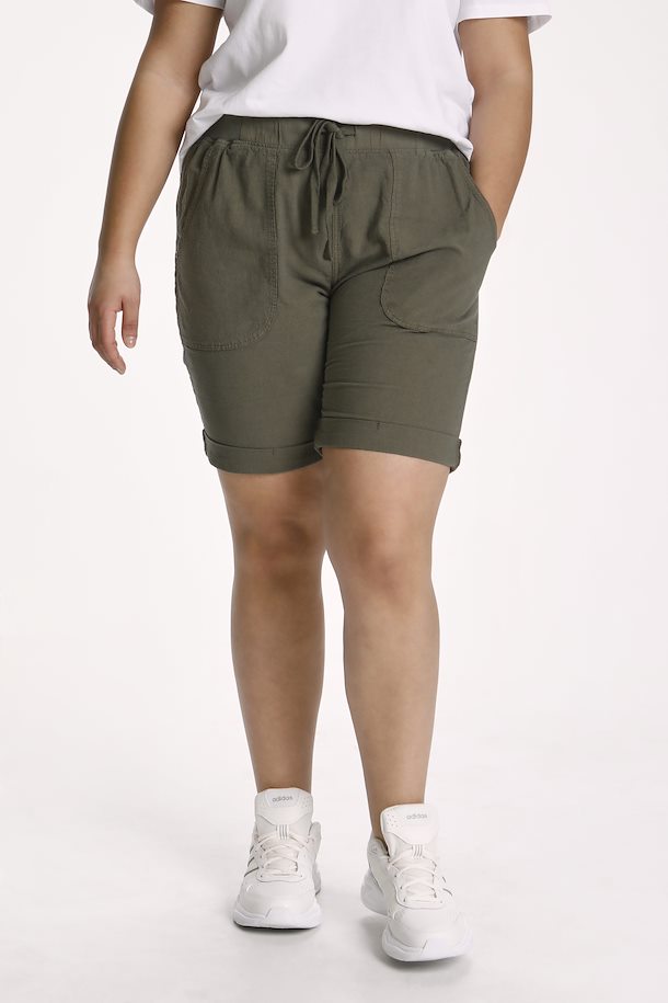 Kaffe Curve Nana Shorts in Khaki - Wardrobe Plus