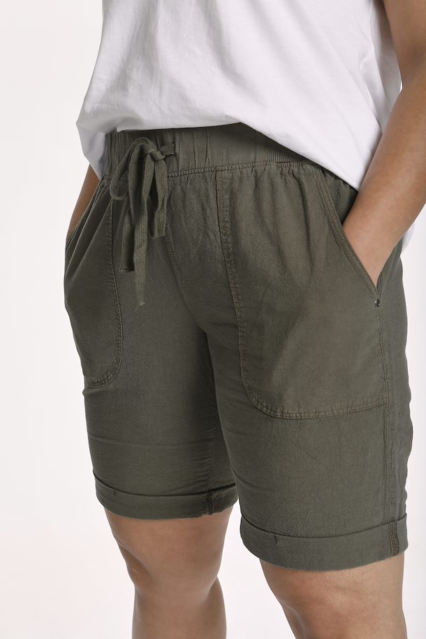 Kaffe Curve Nana Shorts in Khaki - Wardrobe Plus