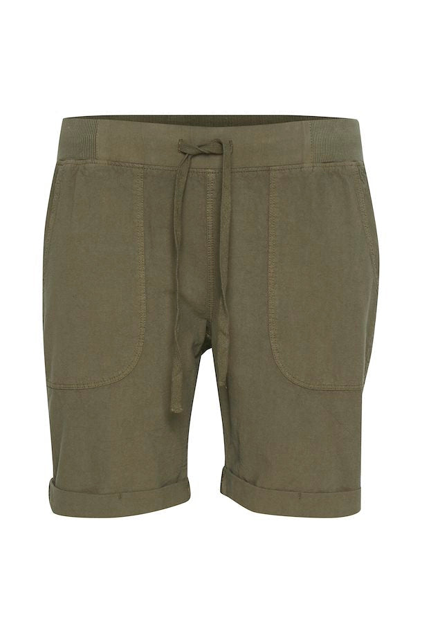 Kaffe Curve Nana Shorts in Khaki - Wardrobe Plus