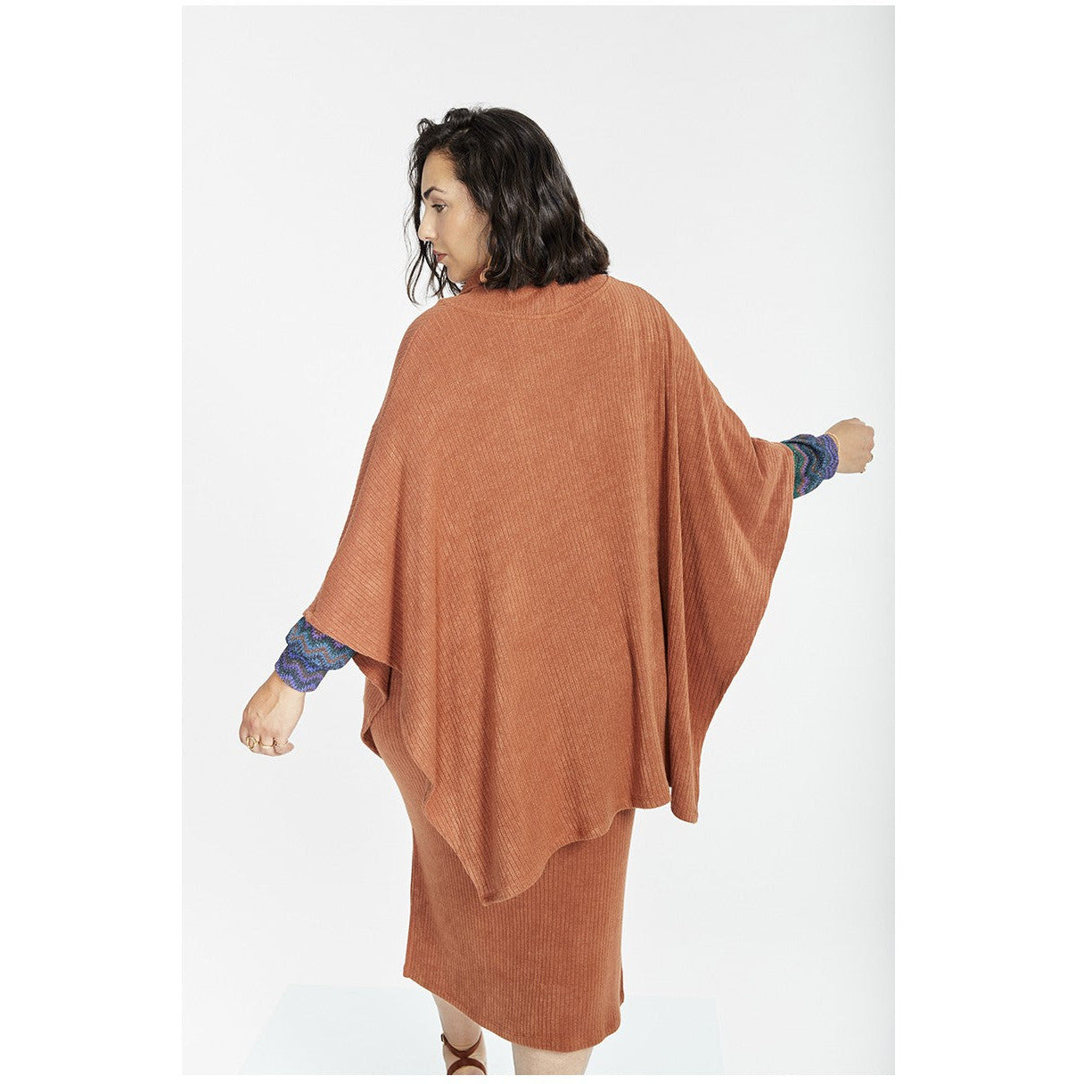 SPG Ribbed Poncho in Rust - Wardrobe Plus