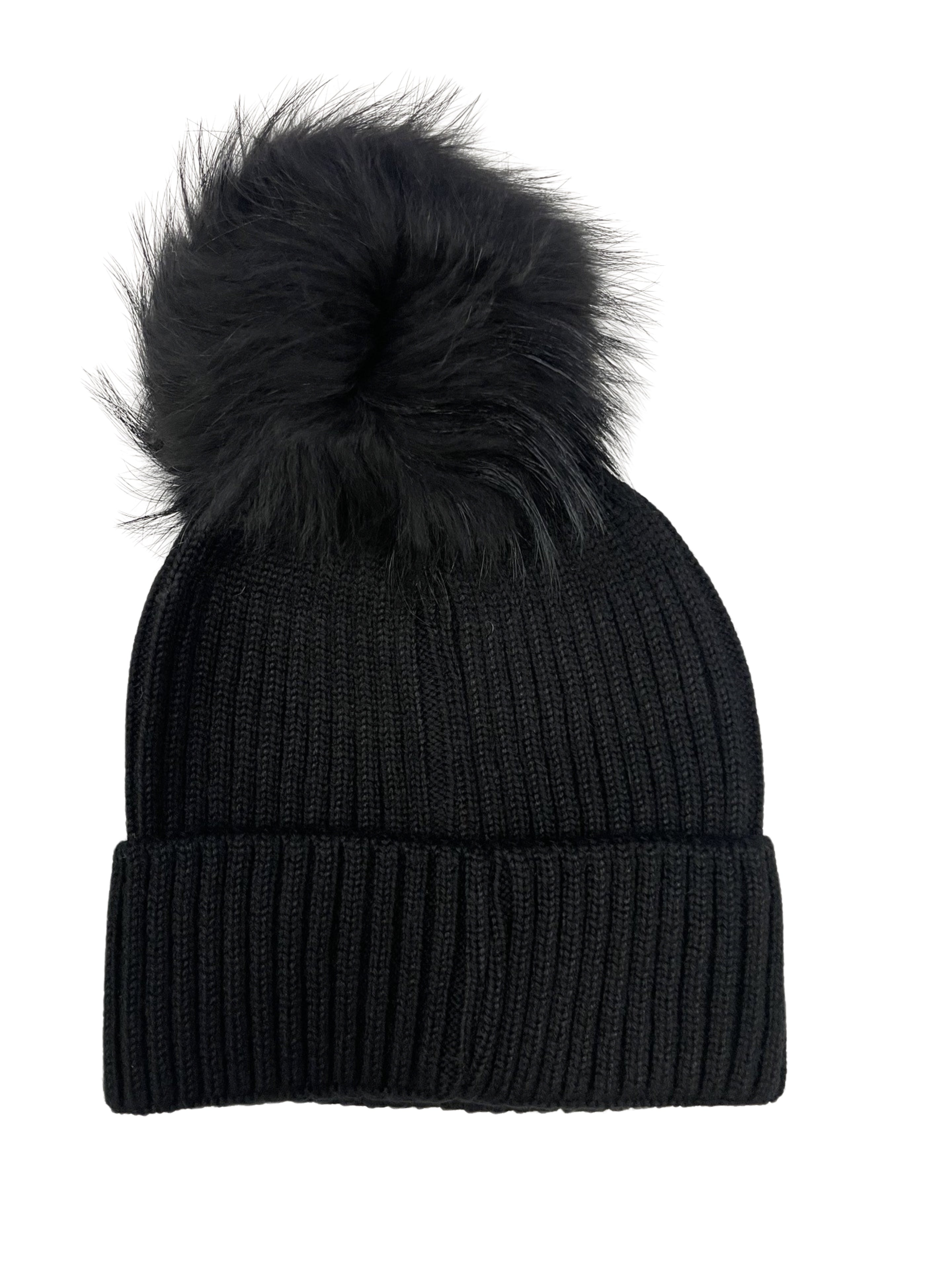 Knit Hat with Bauble in Black