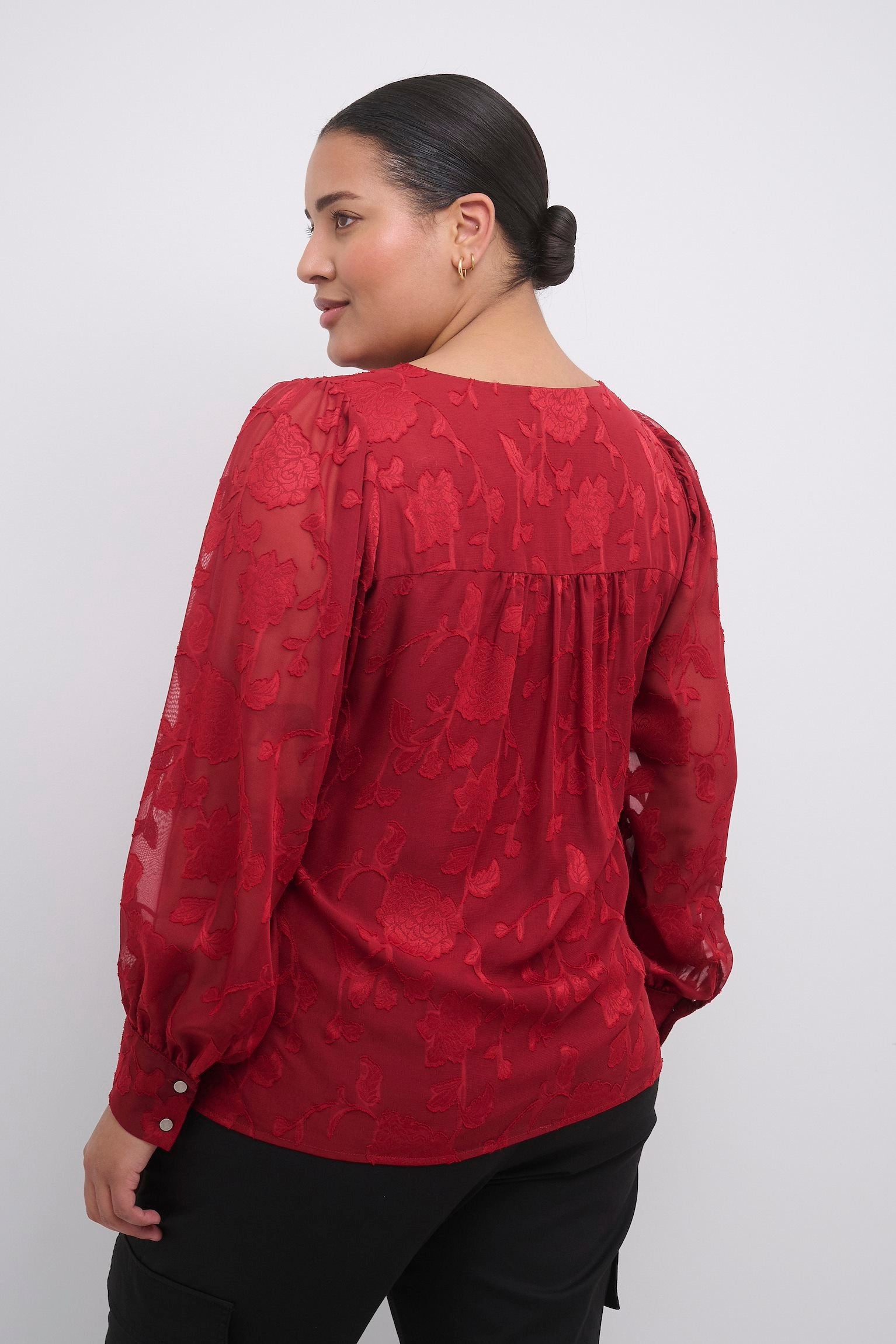 Kaffe Curve Tulle Blouse in Red