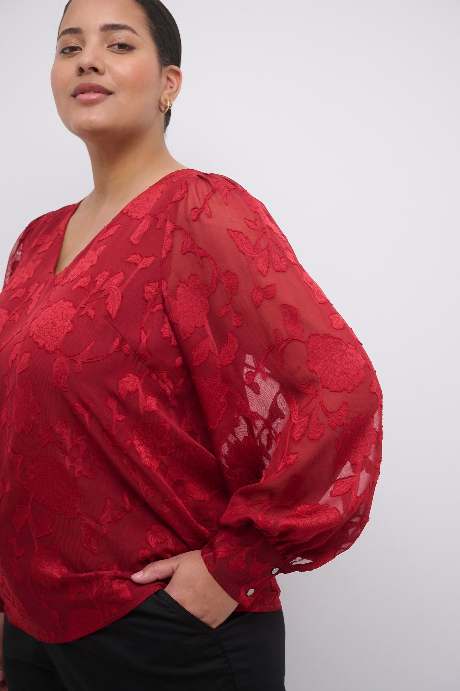 Kaffe Curve Tulle Blouse in Red