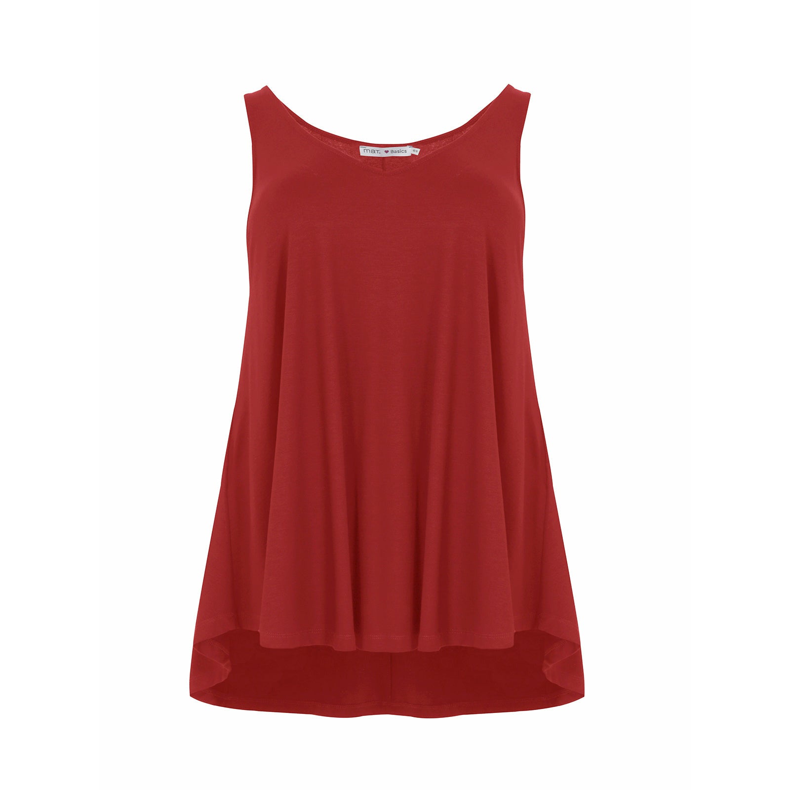 Mat Curve Hem Vest Top in Red - Wardrobe Plus