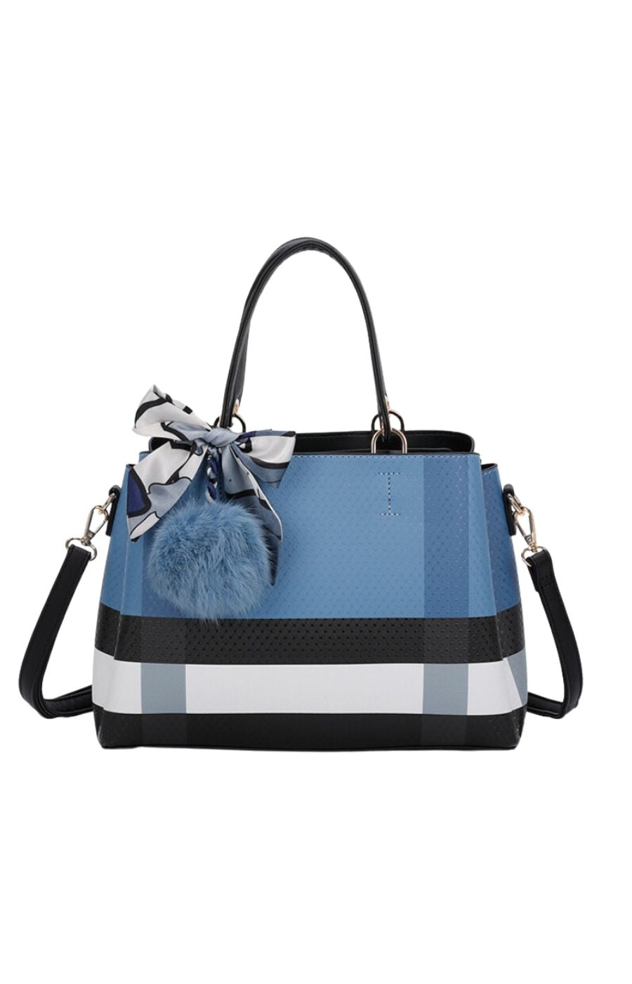 Bella Blue & Black Check Detail Handbag