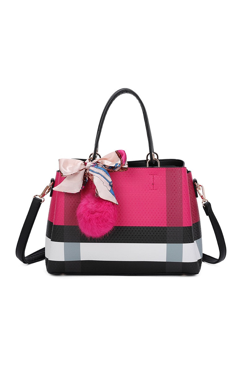 Pink Check Detail Handbag - Wardrobe Plus