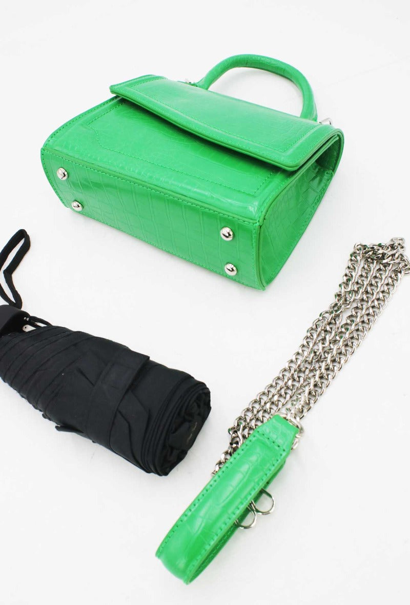 Crocodile Print Bag in Green - Wardrobe Plus