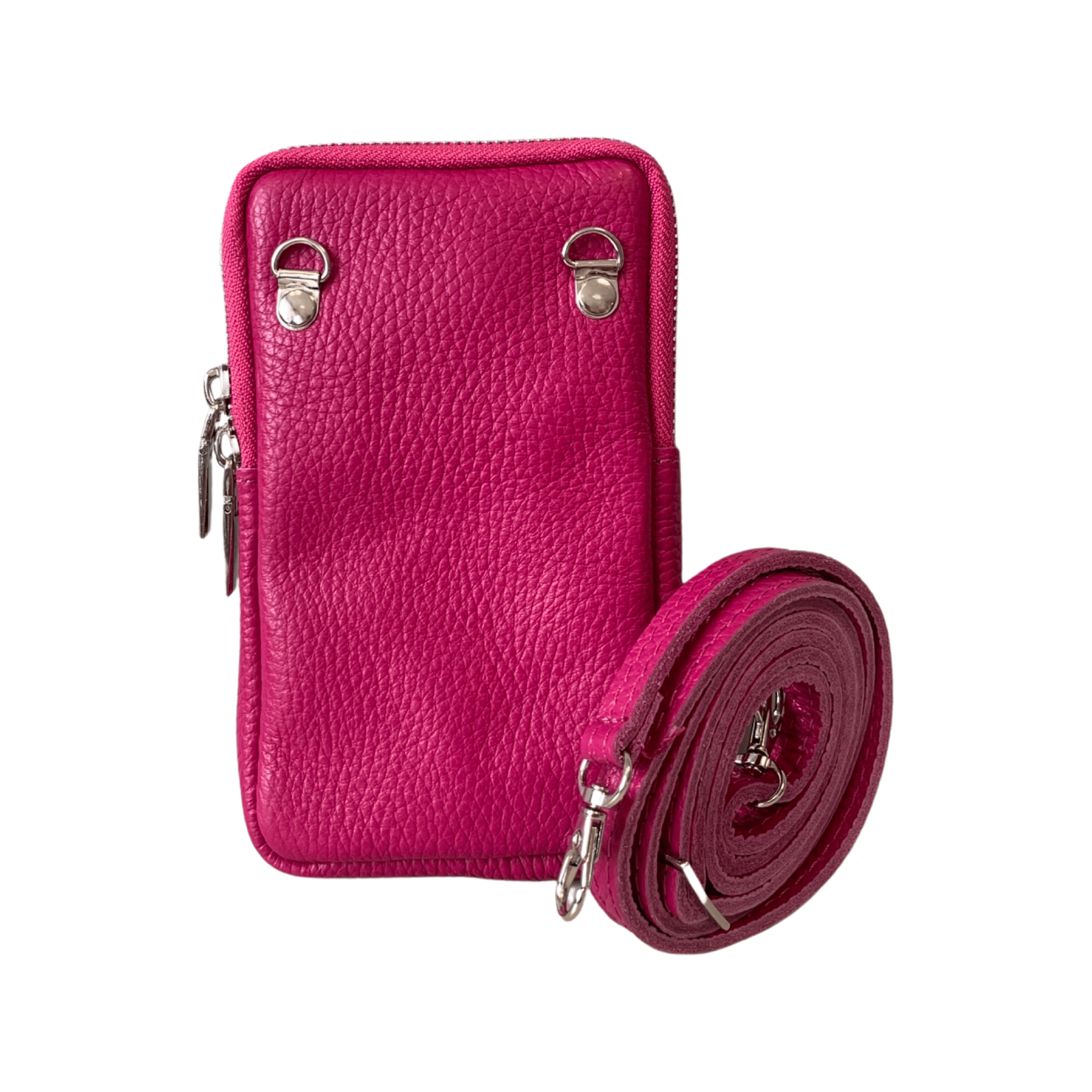 Leather Phone Bag in Pink - Wardrobe Plus