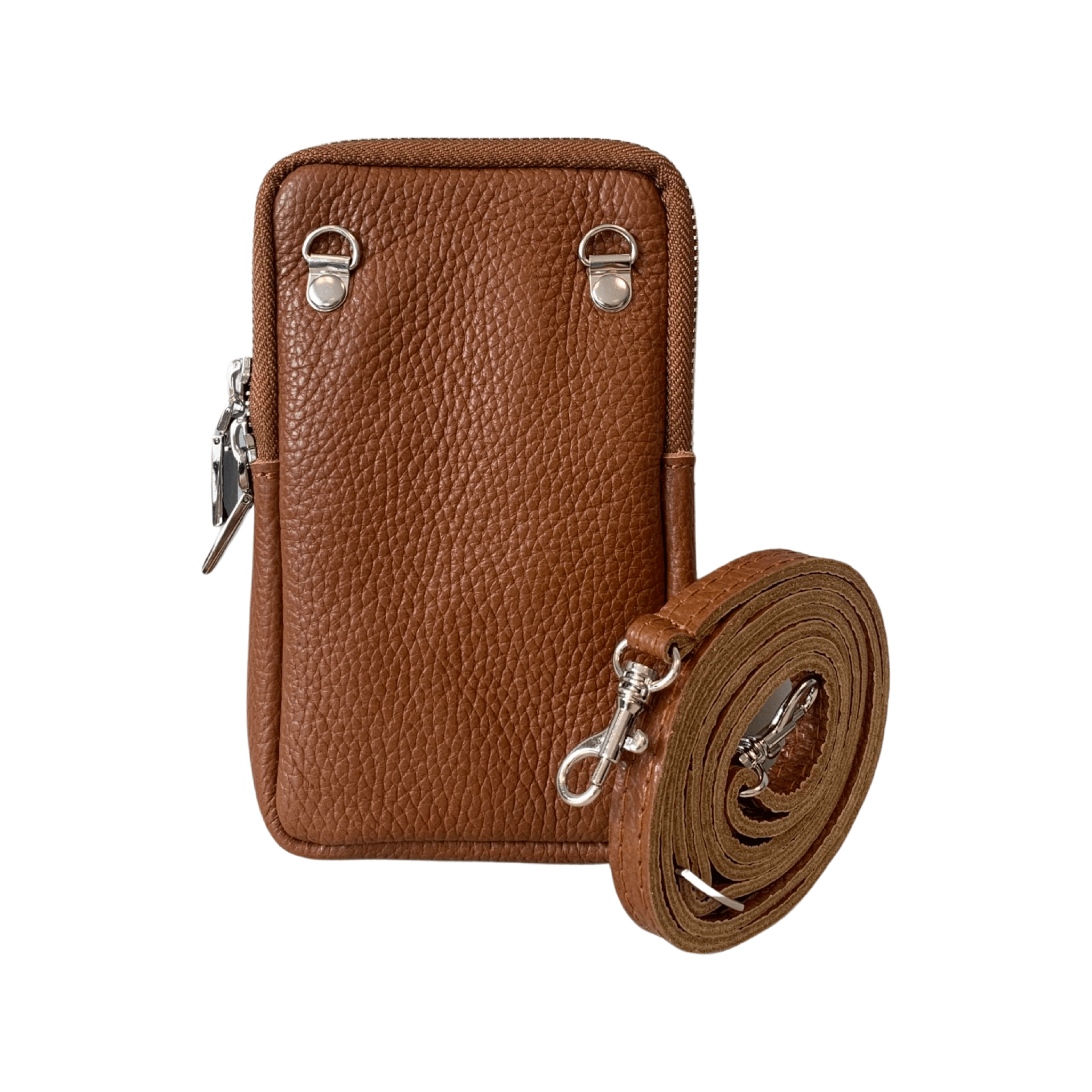 Leather Phone Bag in Tan - Wardrobe Plus