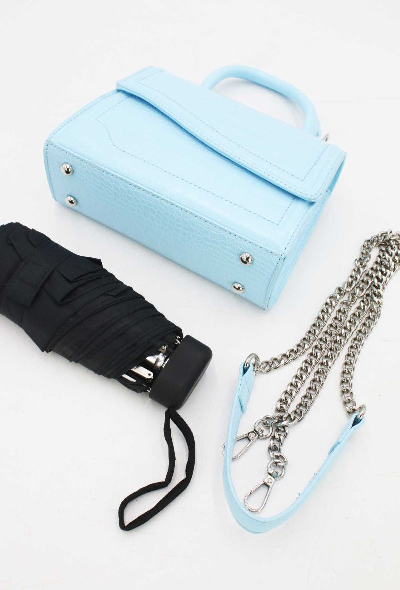 Crocodile Print Bag in Blue - Wardrobe Plus