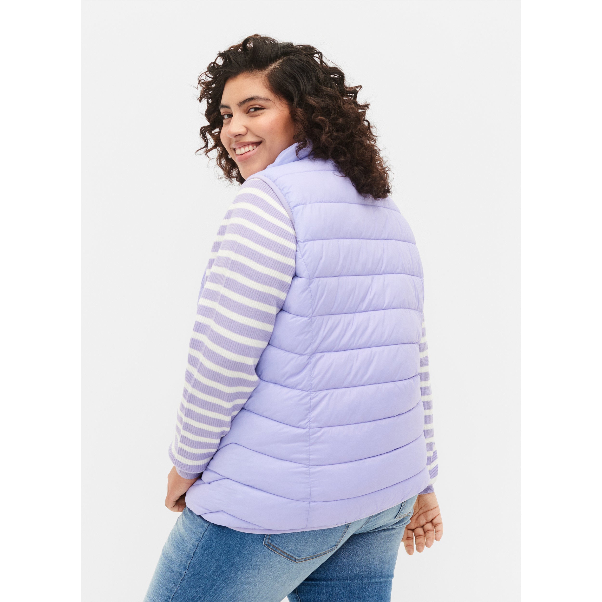 Zizzi Lightweight Quilted Gilet in Lilac - Wardrobe Plus